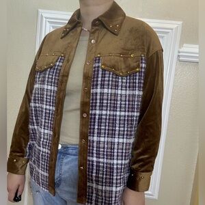 Anthropologie Brown and Plaid Button-Up Shirt